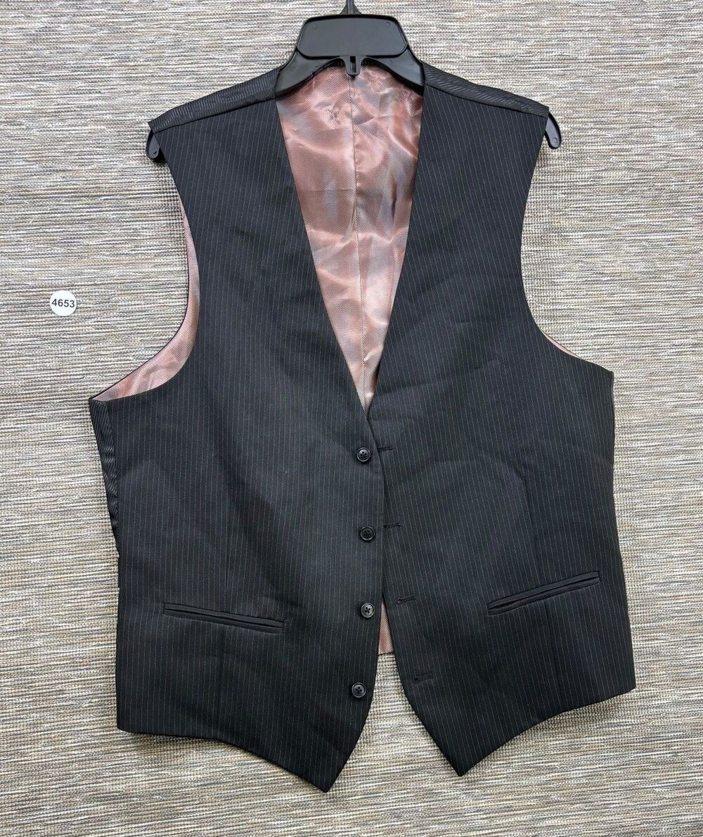 Suit Vest Mens 42L Gray Pinstripe 3 Piece Classic 4 Button Adjustable Back